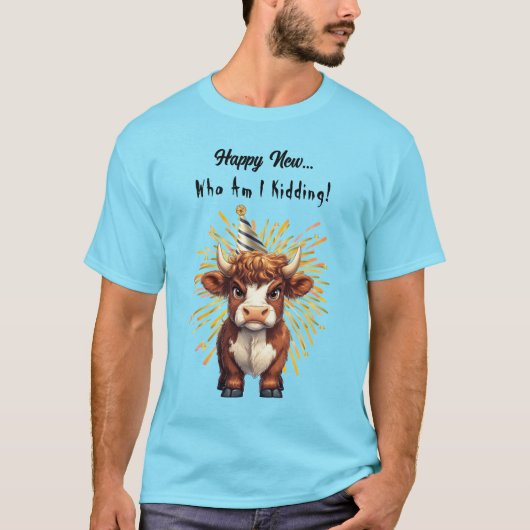 Grumpy Highland Kuh Neujahr Stimmung T-Shirt (Vorderseite)