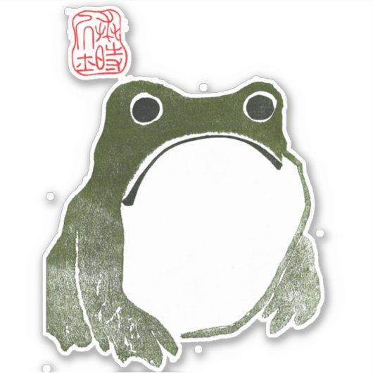 Grumpy Japanese Frog Toad 19. Jahrhundert Aufkleber (Vorderseite)