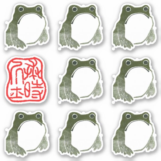 Grumpy Japanese Frog Toad 19. Jahrhundert Aufkleber (Vorderseite)