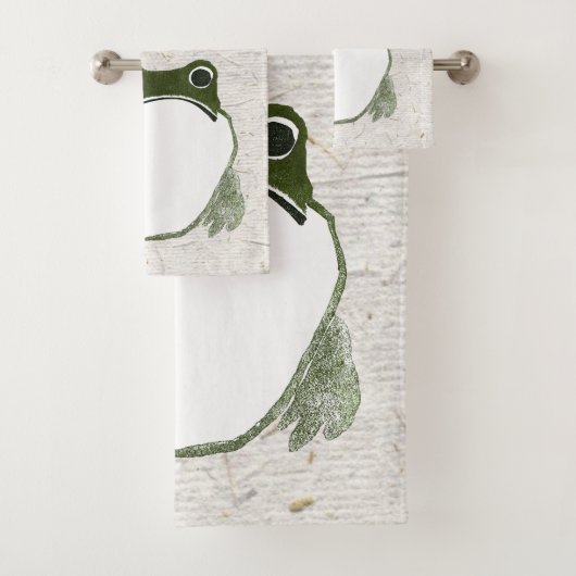 Grumpy Japanese Frog Toad 19. Jahrhundert Badhandtuch Set (Insitu)