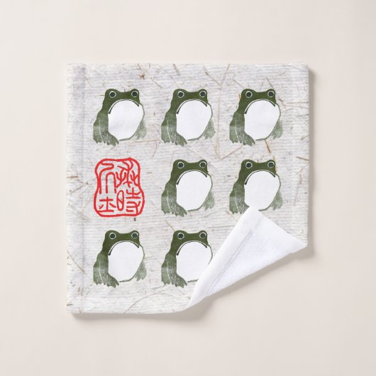 Grumpy Japanese Frog Toad 19. Jahrhundert Badhandtuch Set (Waschlappen)