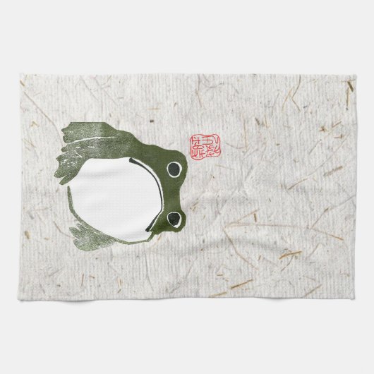 Grumpy Japanese Frog Toad 19. Jahrhundert Geschirrtuch (Horizontal)