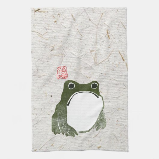 Grumpy Japanese Frog Toad 19. Jahrhundert Geschirrtuch (Vertikal)