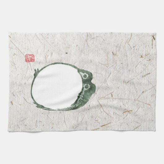 Grumpy Japanese Frog Toad 19. Jahrhundert Geschirrtuch (Horizontal)