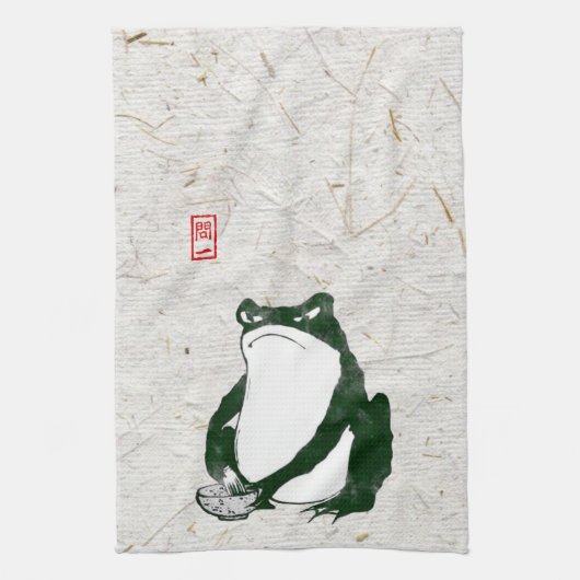 Grumpy Japanese Frog Toad 19. Jahrhundert Geschirrtuch (Vertikal)