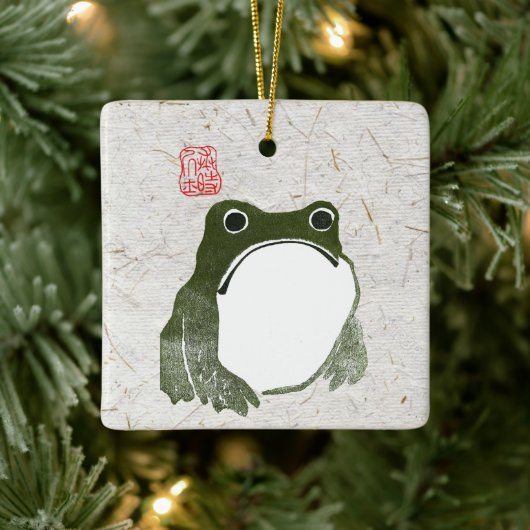 Grumpy Japanese Frog Toad 19. Jahrhundert Keramikornament (Baum)