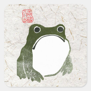 Grumpy Japanese Frog Toad 19. Jahrhundert Quadratischer Aufkleber