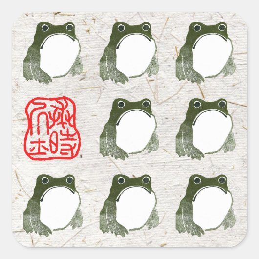 Grumpy Japanese Frog Toad 19. Jahrhundert Quadratischer Aufkleber (Vorderseite)