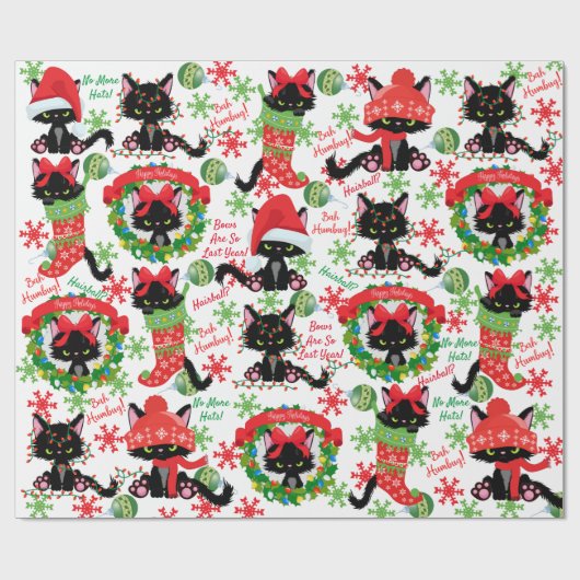 Grumpy Kitty Bah Humbug - Katze in Hats Bows Geschenkpapier (Flach)