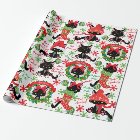 Grumpy Kitty Bah Humbug - Katze in Hats Bows Geschenkpapier (Ungerollt)