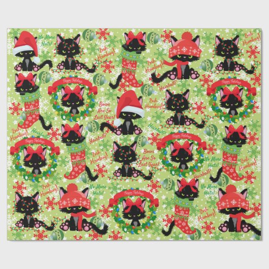 Grumpy Kitty Cat Bah Humbug Tragen Bows Geschenkpapier (Flach)