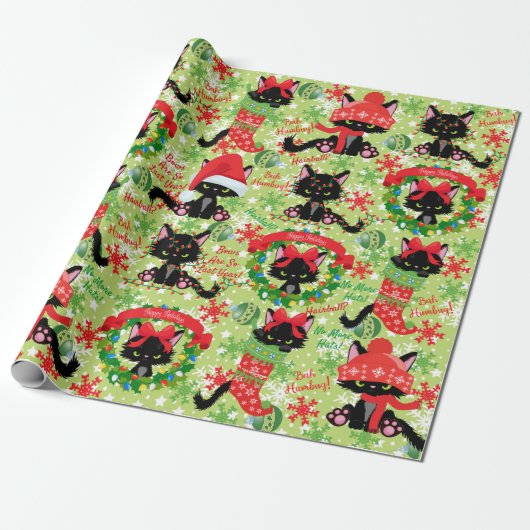 Grumpy Kitty Cat Bah Humbug Tragen Bows Geschenkpapier (Ungerollt)