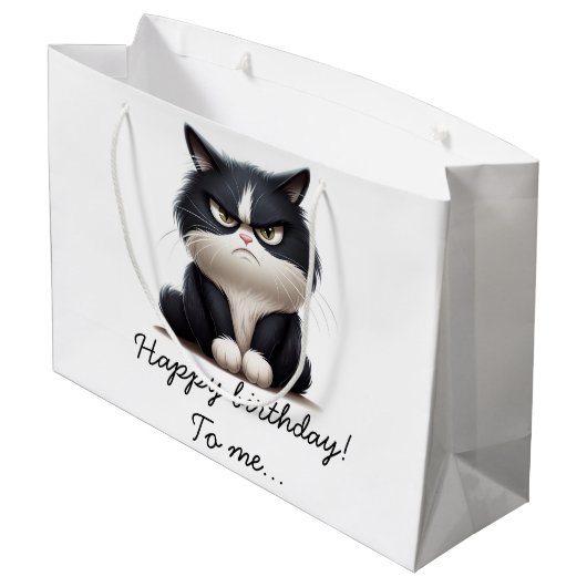Grumpy-komische Katze Große Geschenktüte (Rückseite Schrägansicht)