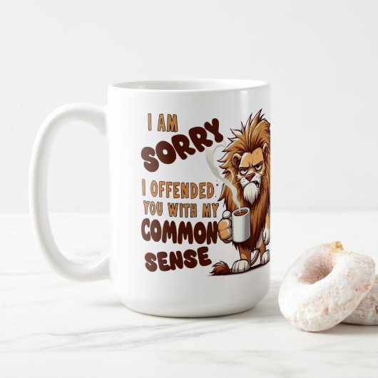 Grumpy Lion Coffee Mug – Funny Sarcastic Quote Kaffeetasse (Mit Donut)