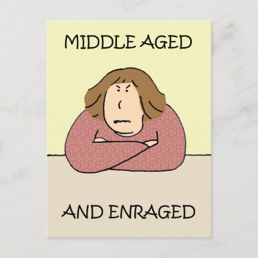Grumpy Middle Aged Lady Cartoon Spaß Postkarte (Vorderseite)
