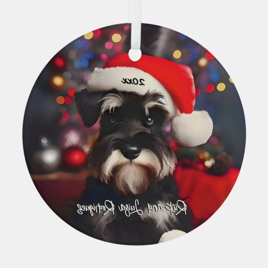 Grumpy Miniature Schnauzer mit Weihnachtsmannmütze Ornament Aus Glas (Rückseite)