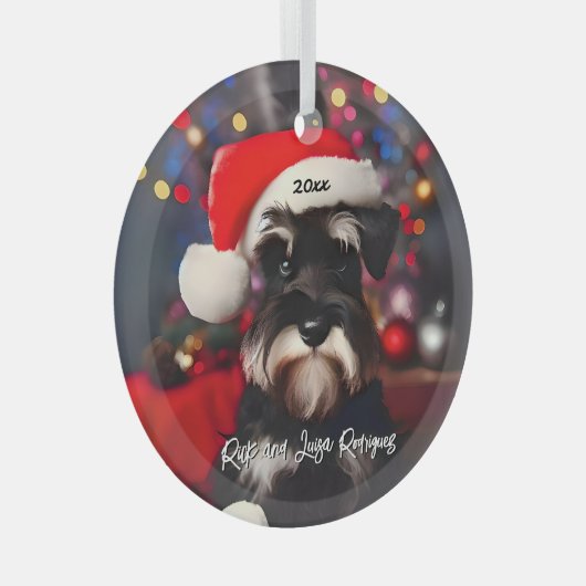 Grumpy Miniature Schnauzer mit Weihnachtsmannmütze Ornament Aus Glas (Vorderseite Rechts)
