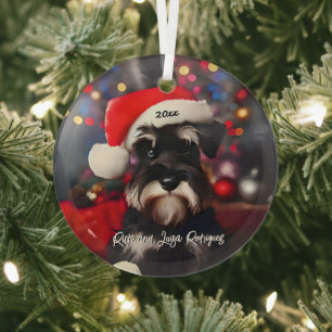 Grumpy Miniature Schnauzer mit Weihnachtsmannmütze Ornament Aus Glas