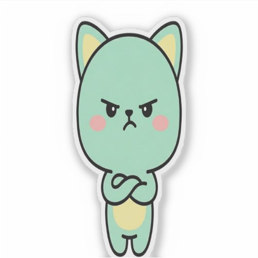 ⭐ Grumpy Mint Cat – Cute Kawaii Cartoon Sticker (Vorderseite)