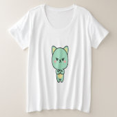 Grumpy Mint Cat – Cute Kawaii Cartoon T-Shirt (Design vorne)