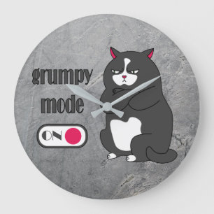 Grumpy mode on funny fat cat große wanduhr