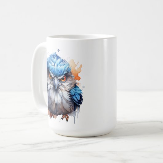 Grumpy Morning Bird Niedlich Fluffy Angry Blue Kaffeetasse (Vorderseite Links)