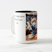 Grumpy Office Cat im Café Zweifarbige Tasse (Vorderseite Links)