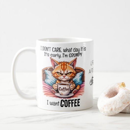 Grumpy Orange Cat Drink Coffee Funny Zitat Kaffeetasse (Mit Donut)