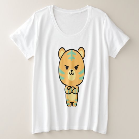 Grumpy Orange Tiger Cute Kawaii Cartoon T-Shirt (Design vorne)