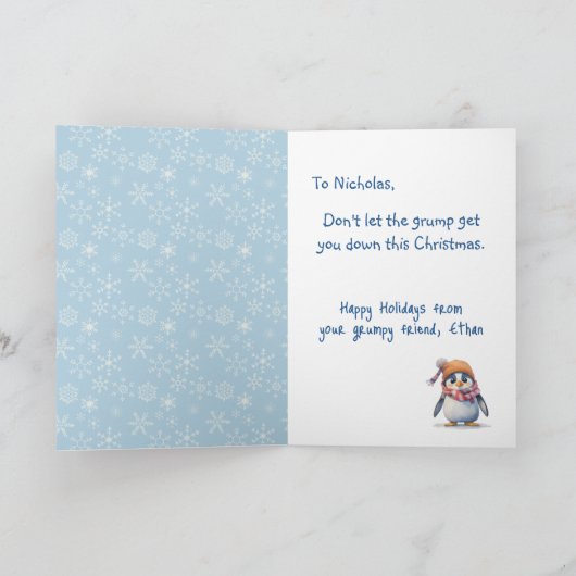 Grumpy Penguin Grinch Weihnachtsfeiertag Spaß Karte (Innenseite)