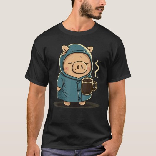 Grumpy Pig Coffee Lover auf Kaffeepiche T-Shirt (Vorderseite)