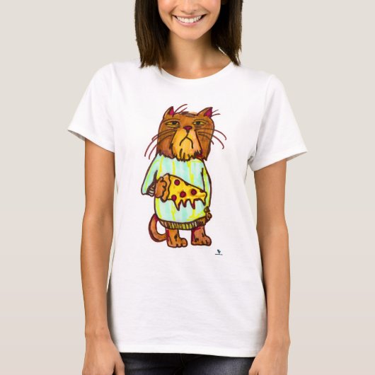Grumpy Pizza Pet Funny Cat Art Design T-Shirt (Vorderseite)