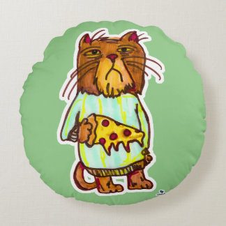 Grumpy Pizza Pet Funny Cat Spaß Art Rundes Kissen