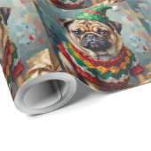 Grumpy Pug Dog in Elf Hat Funny Christmas Art Geschenkpapier (Rolleneckpunkt)
