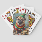 Grumpy Pug Dog in Elf Hat Funny Christmas Art Spielkarten (Rückseite)
