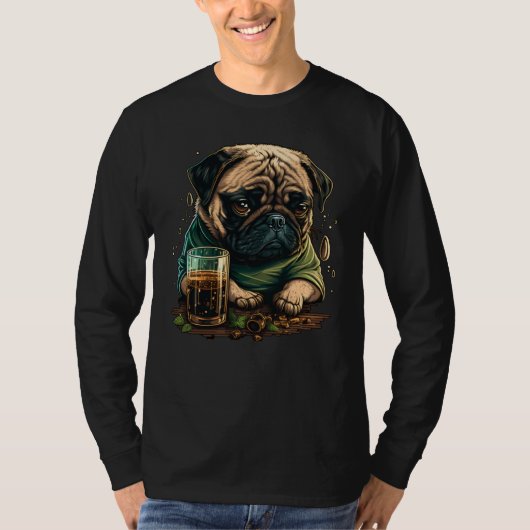 Grumpy Pug Drinks Whisky T-Shirt (Vorderseite)