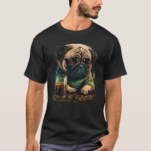 Grumpy Pug Drinks Whisky T-Shirt (Vorderseite)
