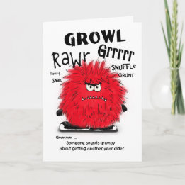 Grumpy Red Fuzzy Monster Geburtstagskarte Karte