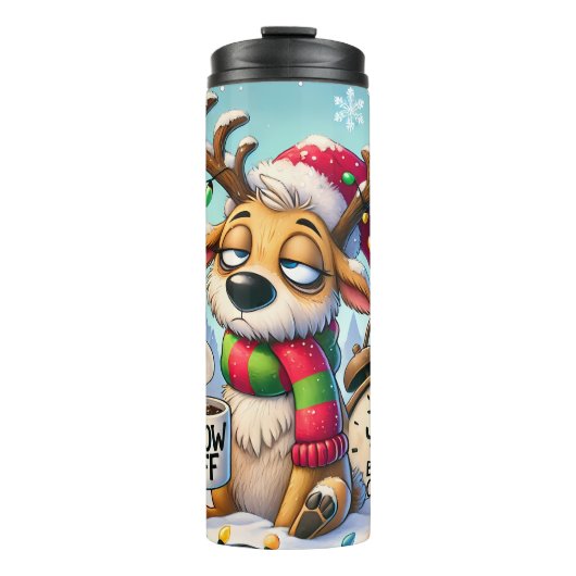 Grumpy Reindeer braucht Kaffee Thermosbecher (Vorderseite)