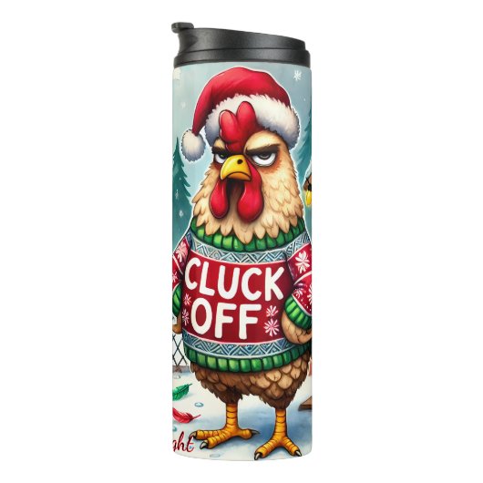 Grumpy Rooster Festive Holiday Spaß Thermosbecher (Nach rechts gedreht)