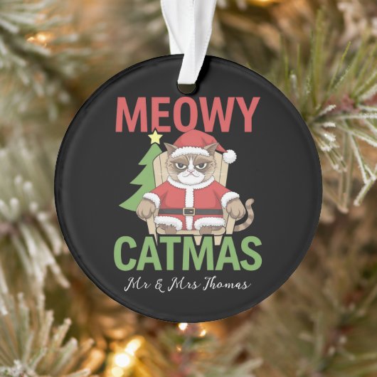 Grumpy Santa Cat Holiday Illustration Funny Meowy  Ornament (Baum)
