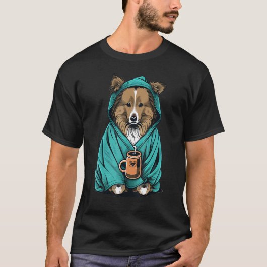 Grumpy Sheltie Coffee Dog on Coffee Shetland Shee T-Shirt (Vorderseite)