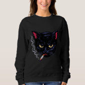 Grumpy Smoking Black Cat Y2K Attitude Retro Design Sweatshirt (Vorderseite)