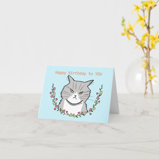 Grumpy Snippy Grey Tabby Cat Niedlich Funny Birthd Karte (Gelbe Blume)