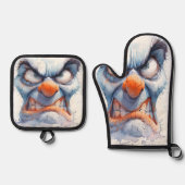 Grumpy Snowman Oven Mitt and Pot Holder Set (Vorderseite)
