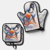 Grumpy Snowman Oven Mitt and Pot Holder Set (Vorderseite/Rückseite)