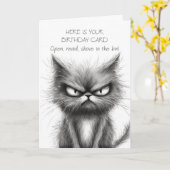 Grumpy Spaß Cat in Simple Black and White Sketch Karte (Gelbe Blume)