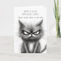 Grumpy Spaß Cat in Simple Black and White Sketch