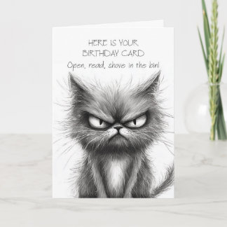 Grumpy Spaß Cat in Simple Black and White Sketch Karte