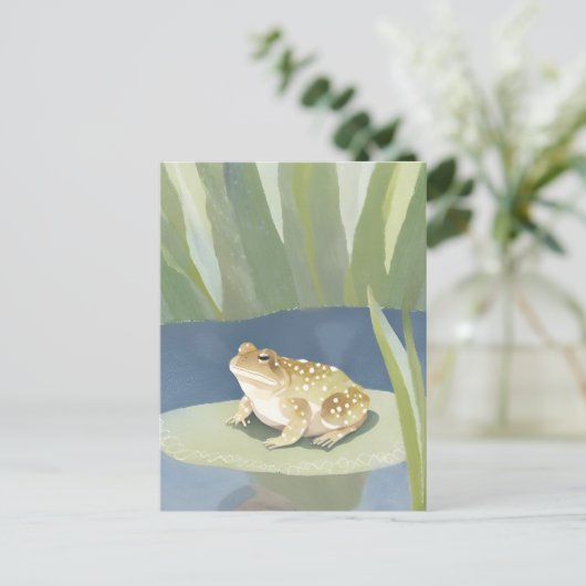 Grumpy Toad | Lilypad Pond Watercolor Postkarte (Stehend Vorderseite)